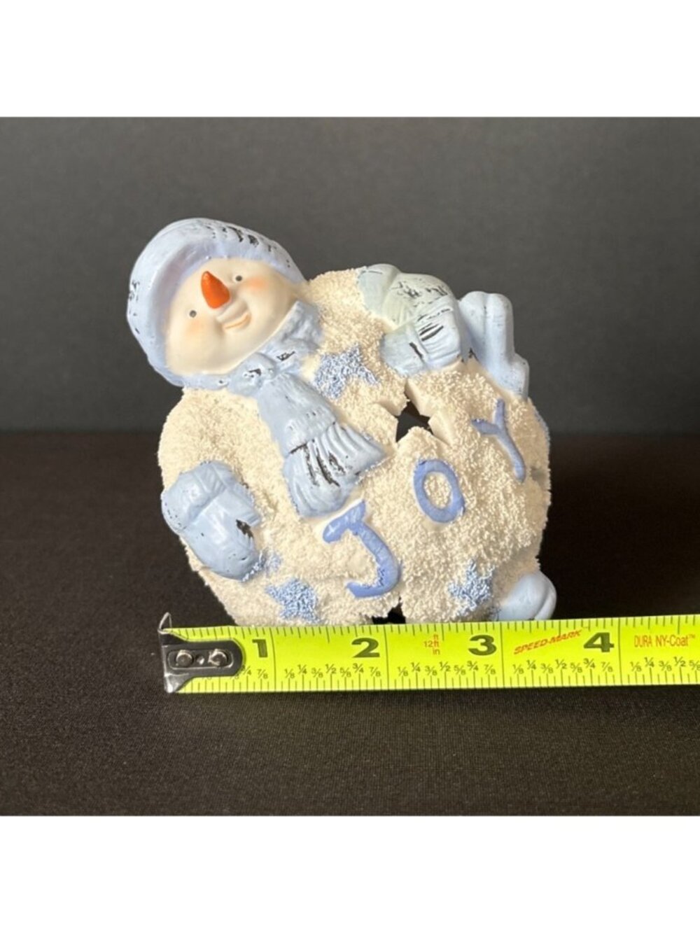 Christmas Snowman Figurine Tea Light Candle Holder Joy Winter Blue White 4" - Picture 11 of 11